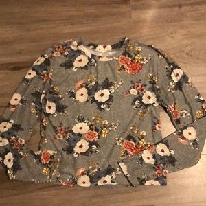 Ardene Basic Gray Floral Print Long Sleeve Shirt